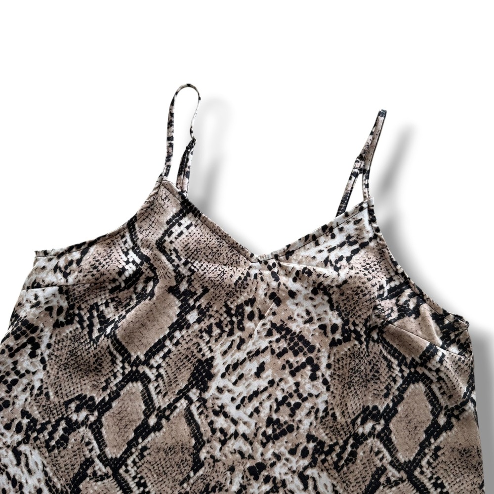 Hayden Los Angeles Women's Sm Tan Snakeskin Print Metallic Silky V-Neck Tank Top